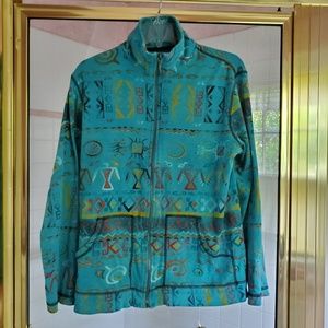 Spa by Chico's turquoise print knit zip up jacket